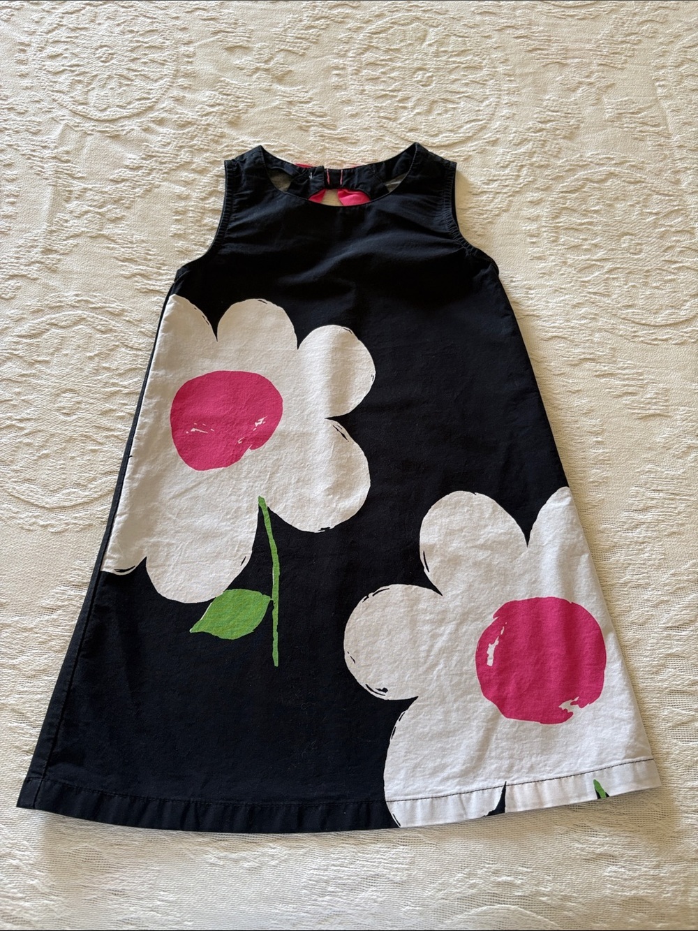 Gymboree Girls Black Floral A-Line Dress with Pink Accents EUC 7